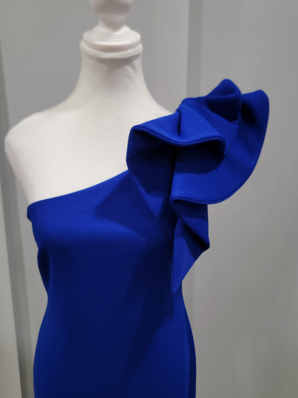 Joseph Ribkoff One-Shoulder Ruffle Gown in Cobalt Blue - Picture 2 of 8